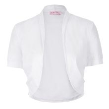Belle Poque mujeres de manga corta plisados ​​lados de algodón blanco nupcial Shrug Bolero chaqueta BP000215-2